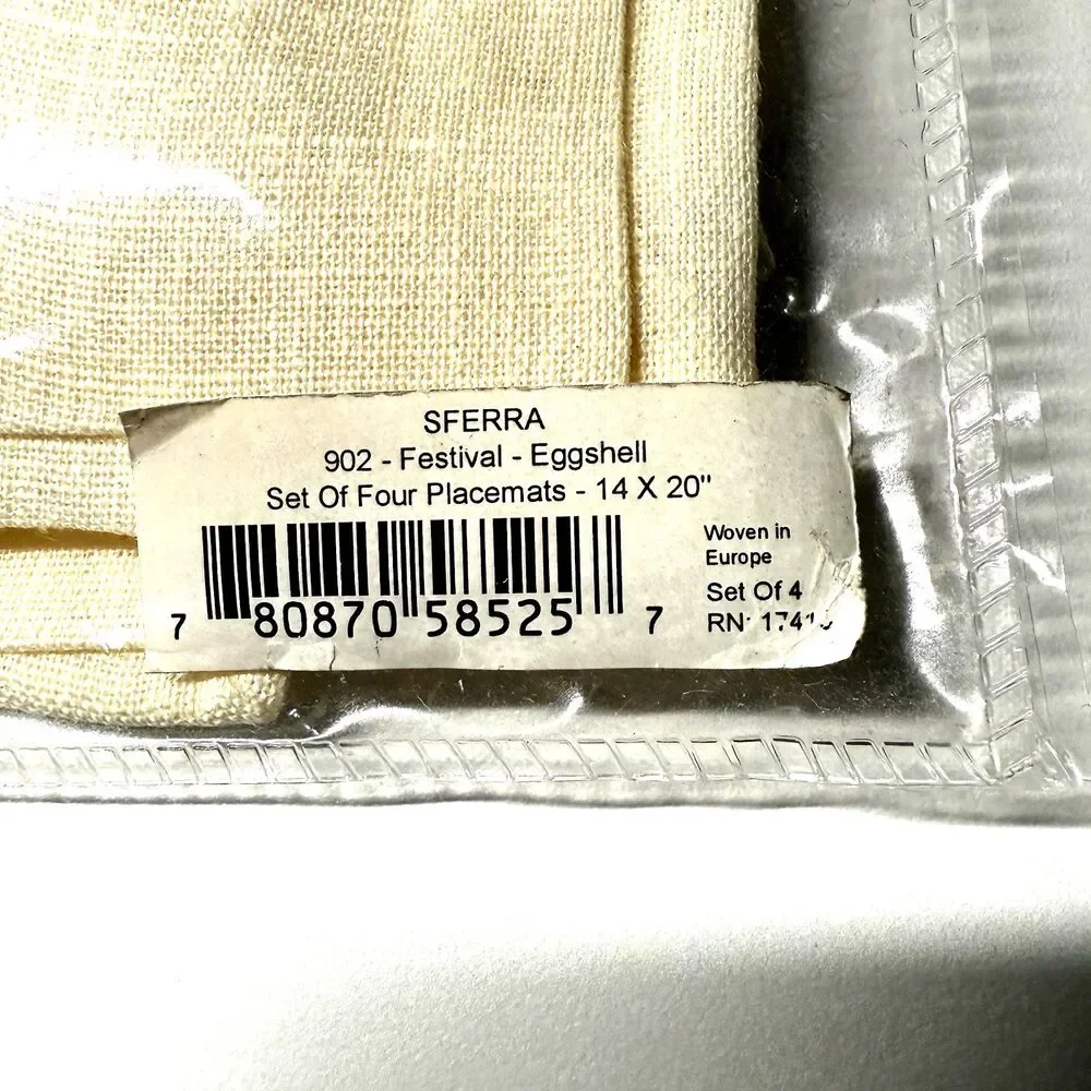 Sferra Festival Placemats Set of 4 14x20 Eggshell 100% Linen Hemstitch
